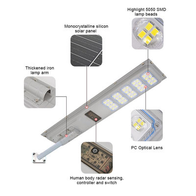 Lampu Jalan LED Bertenaga Surya All-in-One Remote Control Sensor Gerak Tahan Air untuk Penggunaan Luar Ruangan